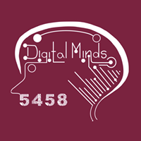 drawing of a head with a digital brain with the title Digital minds and the number 5458
